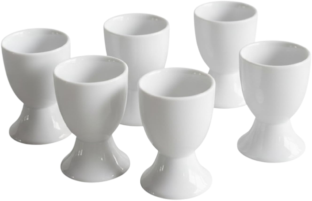Provance 6er Set Eierbecher aus Porzellan in weiß im schlichten Design passend für alle Küchen Frühstückstisch Eierhalter Eierständer Maße: 7cm Höhe und 4,6 cm Breite