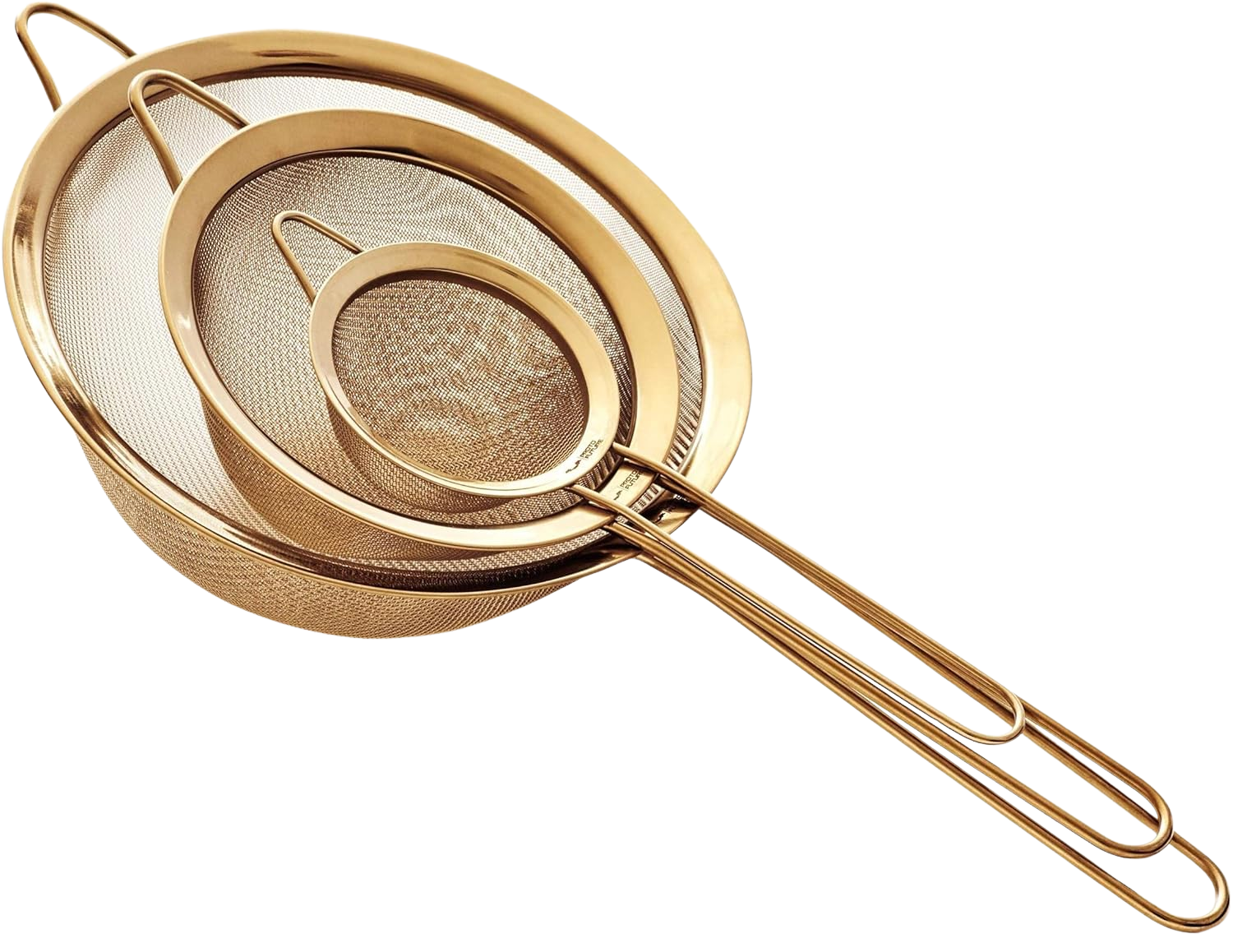 Hochwertiges Küchensieb Set, Feinmaschig - 8.5/14/20cm - Premium 304 Edelstahl - Langlebige Siebe in Goldener Farbe, Sieb Set für die Küche