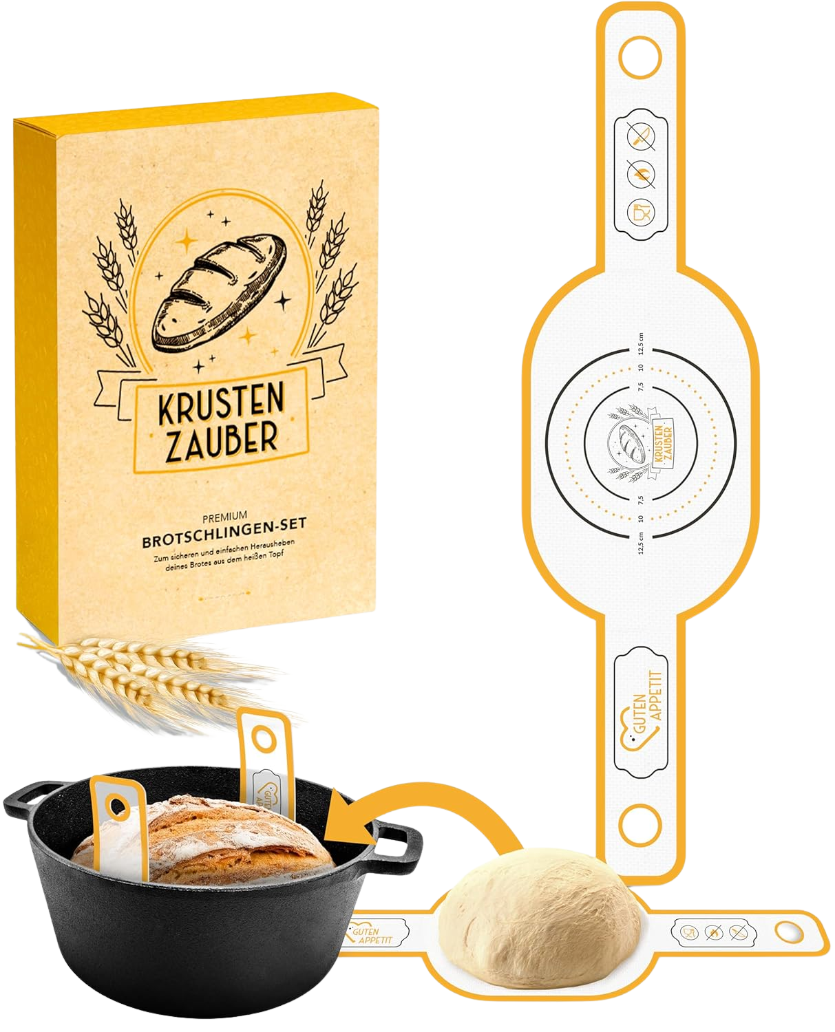 KRUSTENZAUBER Ovale Brotschlinge aus langlebigen Silikon als Brot backen Zubehör - Die Brotbackmatte sorgt für reibungsloses Heben des Brotes aus dem Topf - Backmatte Brot, Bread mat, Back matte